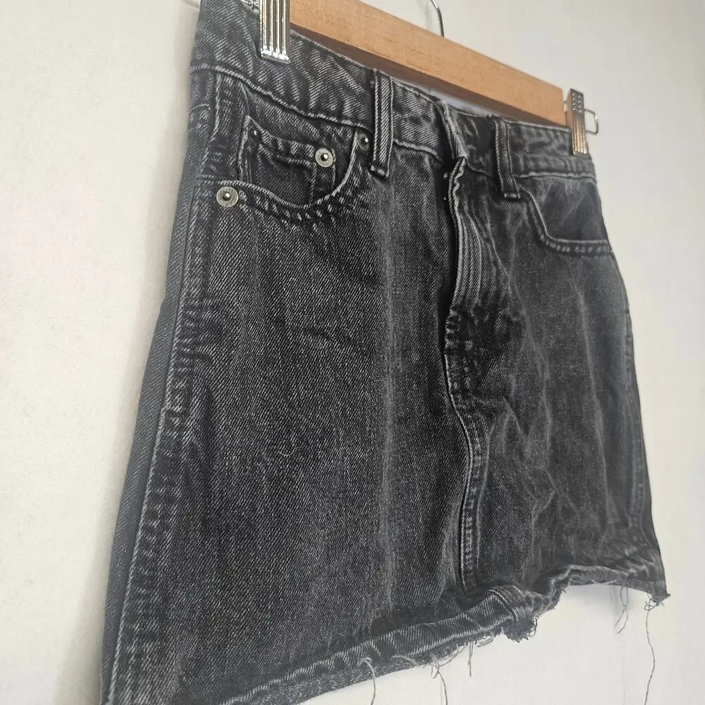 Gap Girl Black Wash Denim Raw Hem Skirt